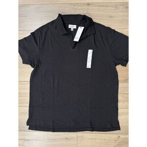 NWT Goodfellow & Co. Men's Short Sleeve V-Neck Collared Shirt  XL Black Stretchy